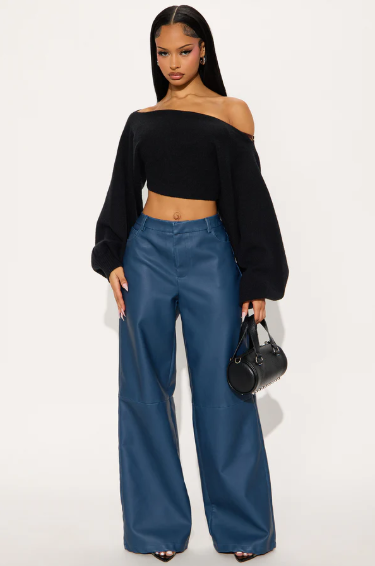 Pantalón Cuero Faux Wide-Leg Azul Petróleo - Edición Limitada