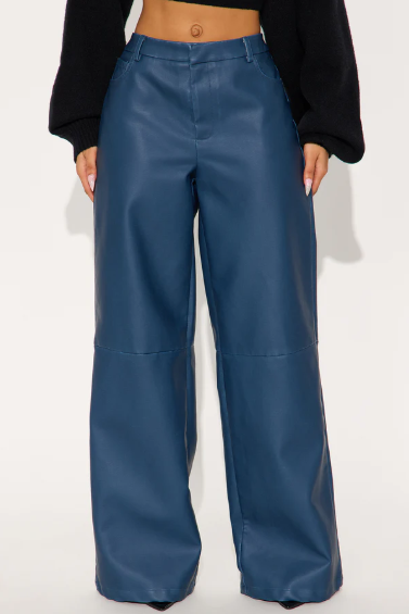 Pantalón Cuero Faux Wide-Leg Azul Petróleo - Edición Limitada