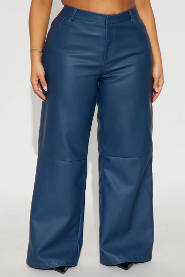 Pantalón Cuero Faux Wide-Leg Azul Petróleo - Edición Limitada