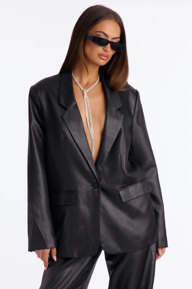 Conjunto Blazer + Pantalón Cuerina Negro