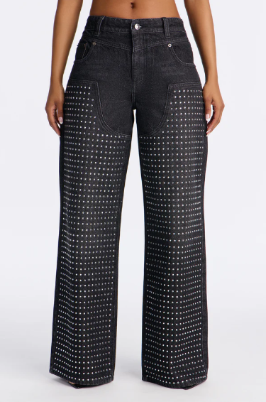 Jean Denim Acampanado con Pedrería Negro