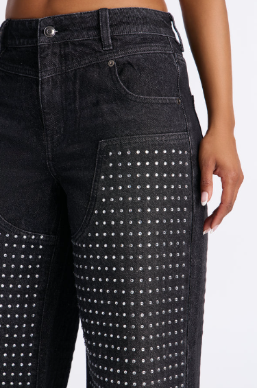 Jean Denim Acampanado con Pedrería Negro